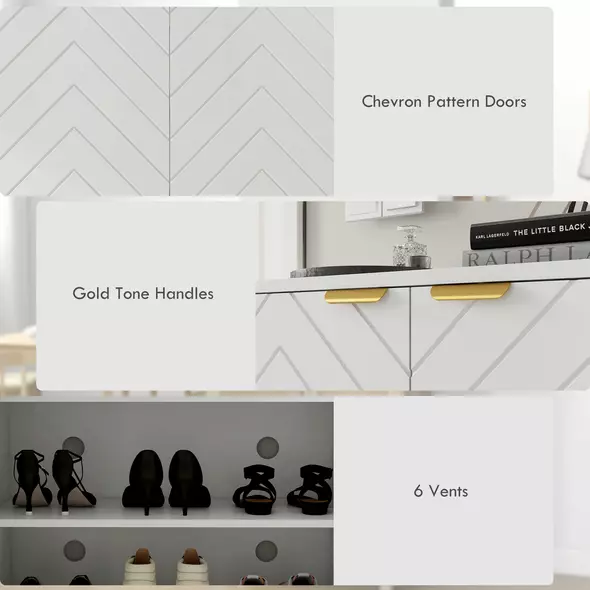 HOMCOM Shoe Storage Cabinet, Modern Shoe Cupboard with Open Shelf, Adjustable Shelf, 6 Vents, Shoe Rack for 12 Pairs of Shoes - 6