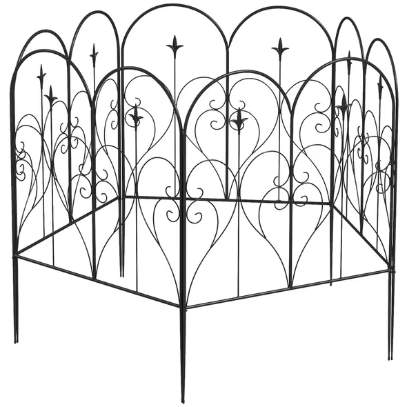 Outsunny Set of Five Decorative Heart Metal Fence Panels - Black - 1
