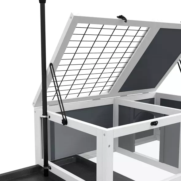 PawHut Tortoise Table with Adjustable Lamp Holder, Wooden Tortoise House w/ Openable Lids, Pull-Out Trays - Grey - 9