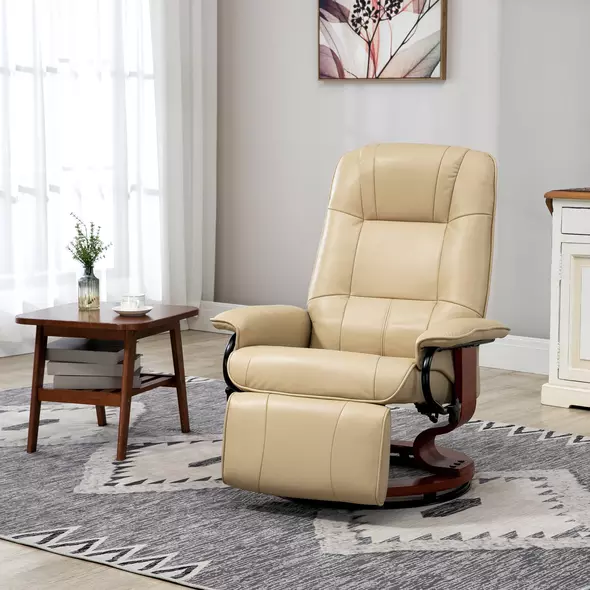 HOMCOM Reclining Swivel Chair, with Footrest - Cream White - 2