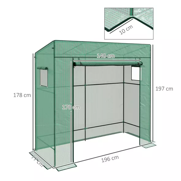 Outsunny 77 x 196cm Walk-In Greenhouse, with Accessories - 3