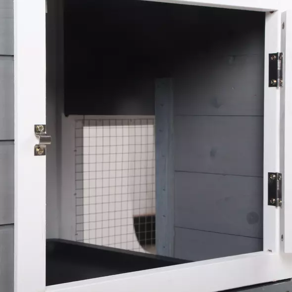 PawHut Wooden 2-Tier Rabbit Hutch w/ Tray Ramp Grey - 8