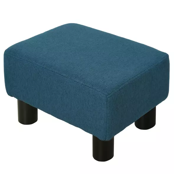 HOMCOM Linen Fabric Footstool Ottoman Cube with 4 Plastic Legs, Blue - 1