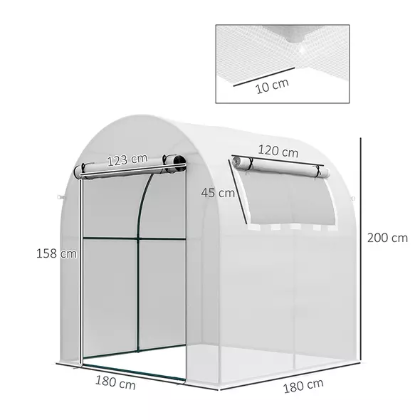 Outsunny Walk in Polytunnel Greenhouse, Green House for Garden with Roll-up Window and Door, 1.8 x 1.8 x 2 m, White - 3