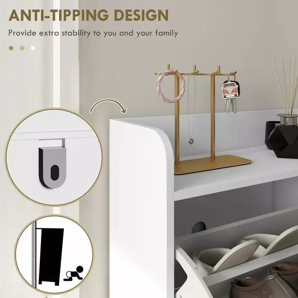 HOMCOM Narrow Shoe Storage Cabinet, Slim Shoe Cupboard with 4 Flip Drawers, Adjustable Shelf, Shoe Rack for 16 Pairs of Shoes - 8