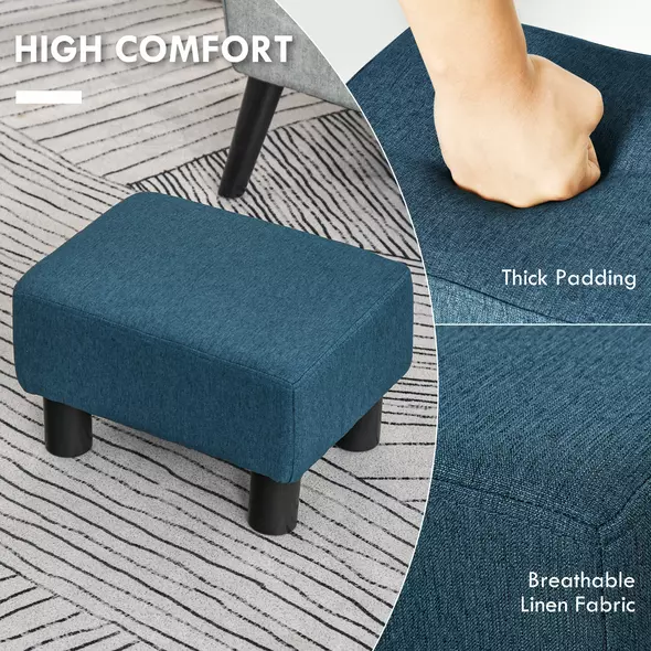 HOMCOM Linen Fabric Footstool Ottoman Cube with 4 Plastic Legs, Blue - 4