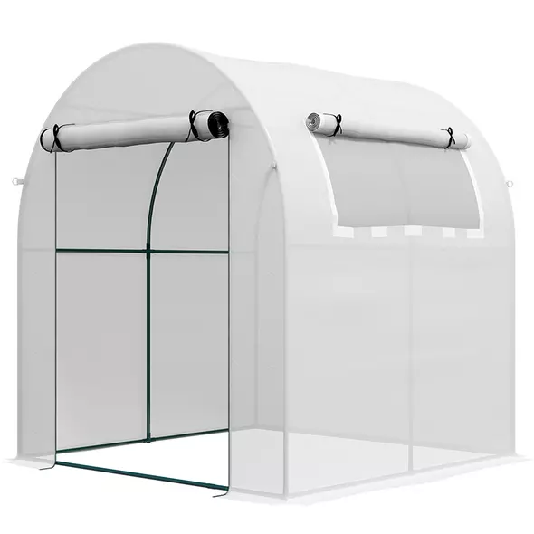 Outsunny Walk in Polytunnel Greenhouse, Green House for Garden with Roll-up Window and Door, 1.8 x 1.8 x 2 m, White - 1