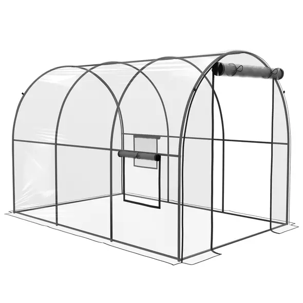 Outsunny Polytunnel Greenhouse Walk-in Grow House with Plasric Cover, Door, Mesh Window and Steel Frame, 3 x 2 x 2m, Clear - 1