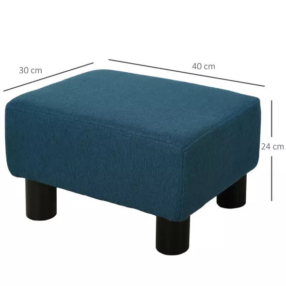 HOMCOM Linen Fabric Footstool Ottoman Cube with 4 Plastic Legs, Blue - 3