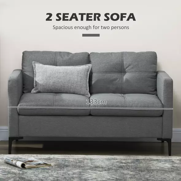 HOMCOM Two-Seater Sofa, with Steel Legs - Grey - 4