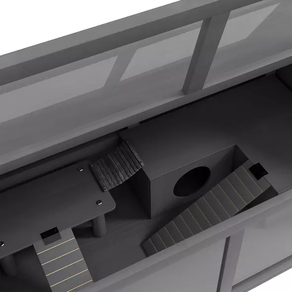 PawHut Hamster Cage, Wooden Small Animal Cage for Gerbils, Mice w/ Suspension Bridge, Openable Top, Hut, 85 x 45 x 44cm - Grey - 8