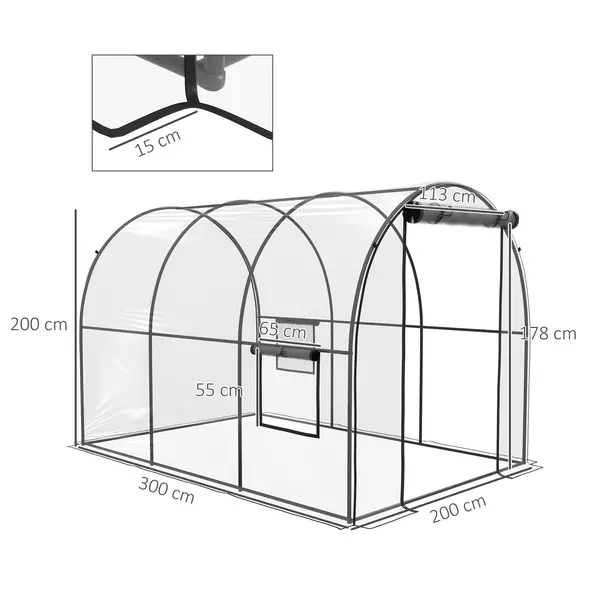 Outsunny Polytunnel Greenhouse Walk-in Grow House with Plasric Cover, Door, Mesh Window and Steel Frame, 3 x 2 x 2m, Clear - 3