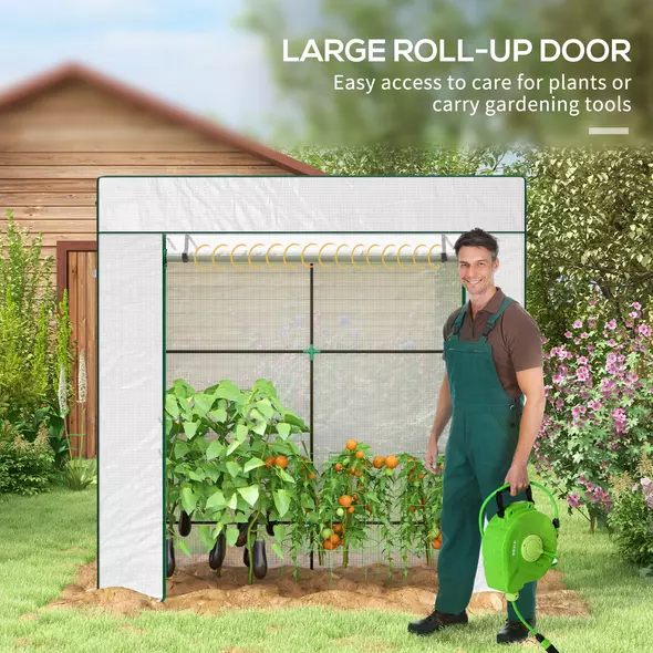Outsunny PE Cover Walk-in Outdoor Greenhouse, White - 5