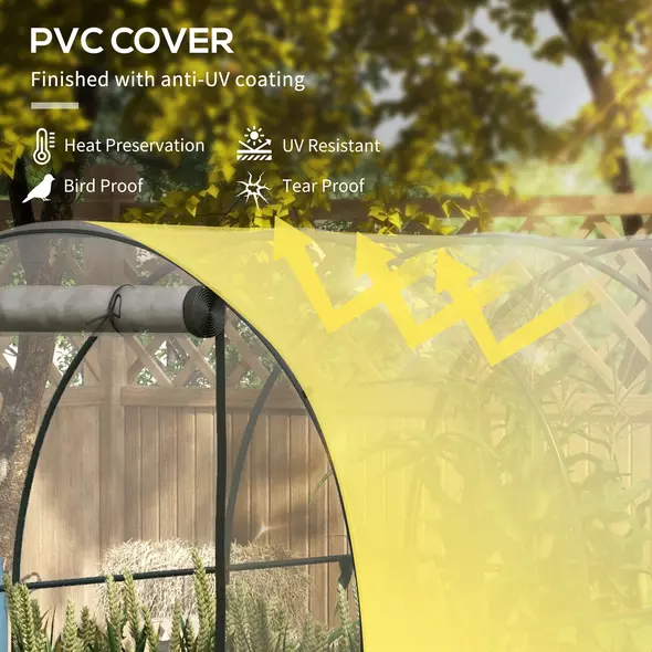Outsunny Polytunnel Greenhouse Walk-in Grow House with Plasric Cover, Door, Mesh Window and Steel Frame, 3 x 2 x 2m, Clear - 4