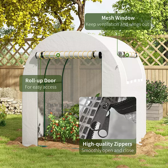 Outsunny Walk in Polytunnel Greenhouse, Green House for Garden with Roll-up Window and Door, 1.8 x 1.8 x 2 m, White - 6