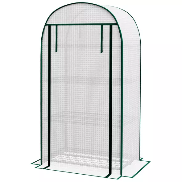 Outsunny 4 Tier Mini Greenhouse for Outdoor, Portable Gardening Plant Green House with Storage Shelf, Roll-Up Zipped Door, Metal Frame and PE Cover, 80 x 49 x 160cm, White - 1