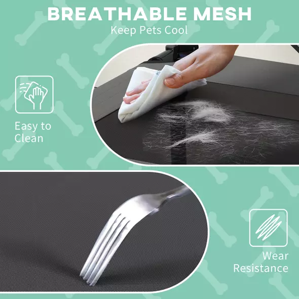 PawHut Cooling Raised Pet Bed w/ Washable Breathable Mesh, for Small Medium Dogs, 76 x 61 x 69.5cm - Light Grey - 6