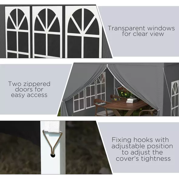 Outsunny 3 x 3 m Garden Pop Up Gazebo, Wedding Party Tent Marquee, Water Resistant Awning Canopy with Sidewalls, Windows, Carry Bag, Grey - 8