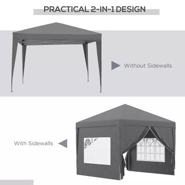 Outsunny 3 x 3 m Garden Pop Up Gazebo, Wedding Party Tent Marquee, Water Resistant Awning Canopy with Sidewalls, Windows, Carry Bag, Grey - 4