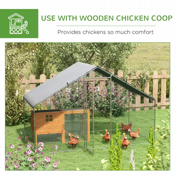 PawHut Large Chicken Coop, Galvanised Walk In Chicken Coop Hen House w/ Water-Resist Cover, 3 x 1.7 x 1.9m - 5