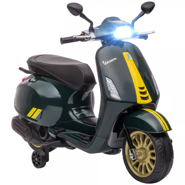 AIYAPLAY 12V Vespa Licensed Kids Electric Motorbike w/ Music, Lights, FM Radio, for 3-6 Years - Green - 1
