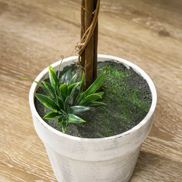 HOMCOM Set of 2 Decorative Artificial Plants Ball Trees with Flower for Home Indoor Outdoor Decor, 60cm ,White - 9