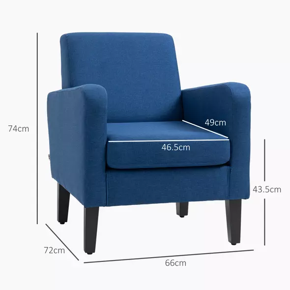 HOMCOM 2 Pieces Modern Armchairs with Rubber Wood Legs, Upholstered Accent Chairs, Single Sofa for Living Room, Bedroom, Blue - 3