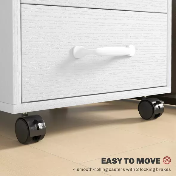 HOMCOM 3 Drawer File Cabinet, Mobile Filing Cabinet on Wheels for Home Office, Study, White - 5