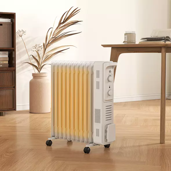 HOMCOM 2.5kW 11 Fin Oil-Filled Radiator - White - 2