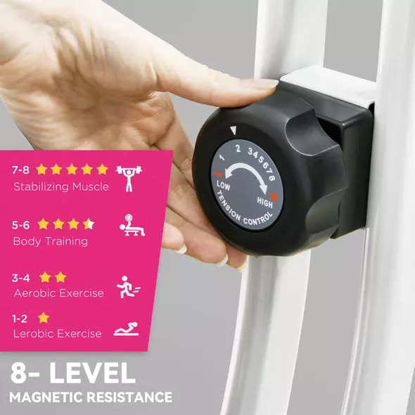 SPORTNOW Folding and Quiet Exercise Bike with 8-Level Magnetic Resistance and Heart Rate Sensor, for Home Gym, Pink and White - 5