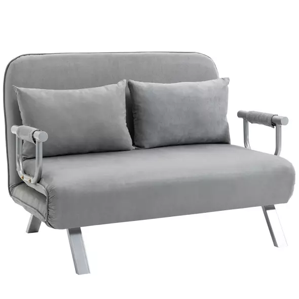 HOMCOM Two-Seater Click-Clack Sofa Bed - Light Grey - 1