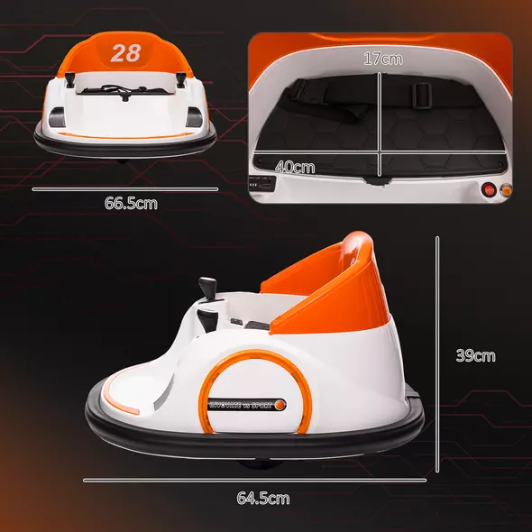 AIYAPLAY 360° Rotation Kids Bumper Car, 12V Waltzer Car with Remote Control, Dual Joysticks, Music Lights, Orange - 3