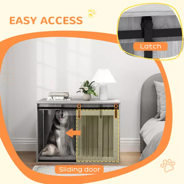 PawHut 98cm Dog Crate Furniture with Removable Cushion for Large Dogs - Grey - 6