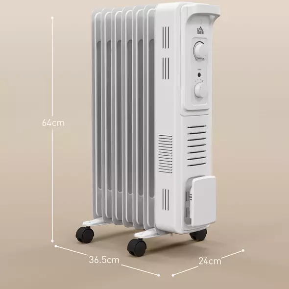 HOMCOM 1500W Quiet Oil Filled Radiator, 7 Fin Energy Efficient Portable Electric Heater with 3 Heat Settings, Adjustable Thermostat, Safety Tip Over, Overheat Protection, for Home, White - 3