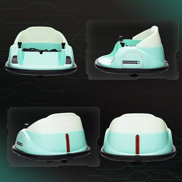 AIYAPLAY 360° Rotation Kids Bumper Car, 12V Waltz Car with Remote Control, Dual Joystick, Music, Lights, Green - 9