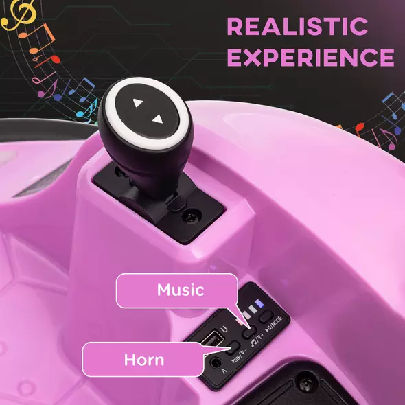 AIYAPLAY 360° Rotation Kids Bumper Car, 12V Waltz Car with Remote Control, Dual Joystick, Music, Lights, Pink - 5