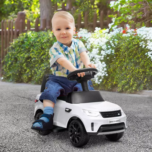 AIYAPLAY 2-in-1 Land Rover Licensed 6V Kids Electric Ride On Car, Sliding Car w/ Headlights, Music, for 18-60 Months, White - 2