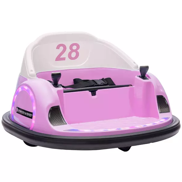 AIYAPLAY 360° Rotation Kids Bumper Car, 12V Waltz Car with Remote Control, Dual Joystick, Music, Lights, Pink - 1