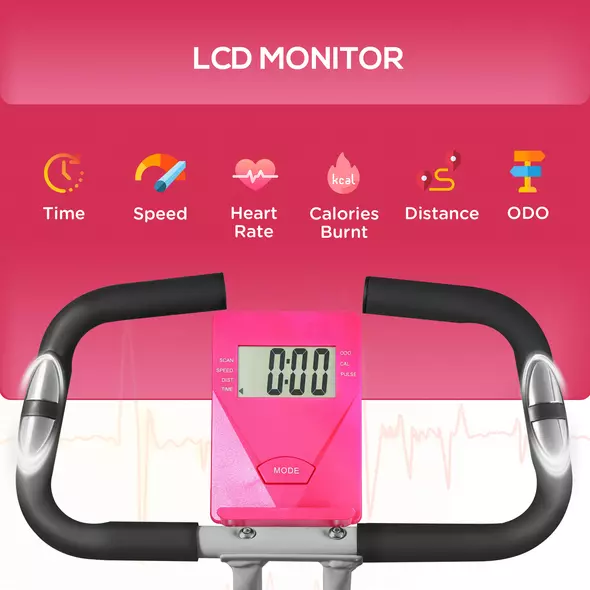 SPORTNOW Folding and Quiet Exercise Bike with 8-Level Magnetic Resistance and Heart Rate Sensor, for Home Gym, Pink and White - 4