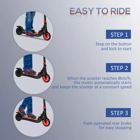 HOMCOM Folding Electric Scooter with Brake, for Ages 6+ Years, 8km/h Maximum Speed, Red - 5