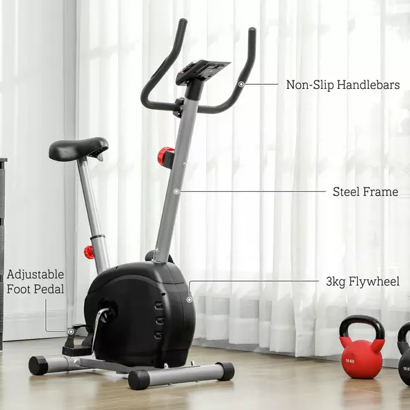 SPORTNOW Quiet Exercise Bike with 8-Level Magnetic Resistance and Heart Rate Sensor, for Home Gym, Grey and black - 7