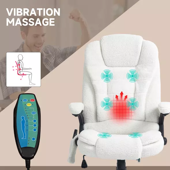 Vinsetto Boucle Six-Point Massage Office Chair - White - 4