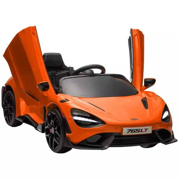 AIYAPLAY McLaren 765LT Licensed 12V Kids Electric Ride on Car with Butterfly Doors, Remote Control, Transport Wheels, Orange - 1