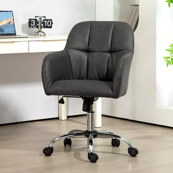 HOMCOM Faux Leather Tub Office Chair, with Wheels - Grey - 2