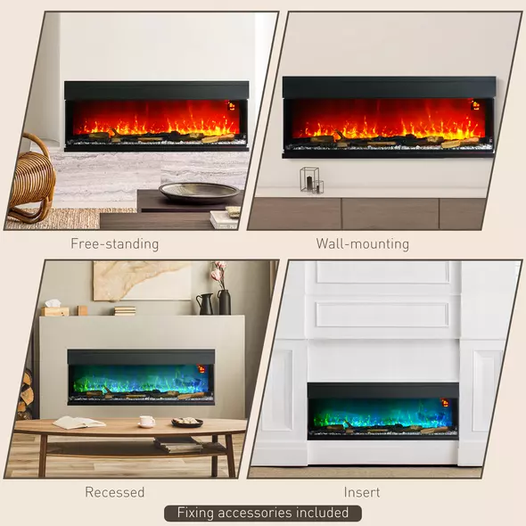 HOMCOM 1800W 15-40℃ Adjustable Flame Glass Panel Convector Heater, 127cm - 8