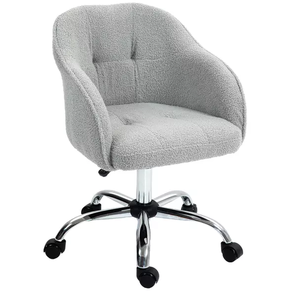 HOMCOM Teddy Fleece Swivel Office Chair - Grey - 1