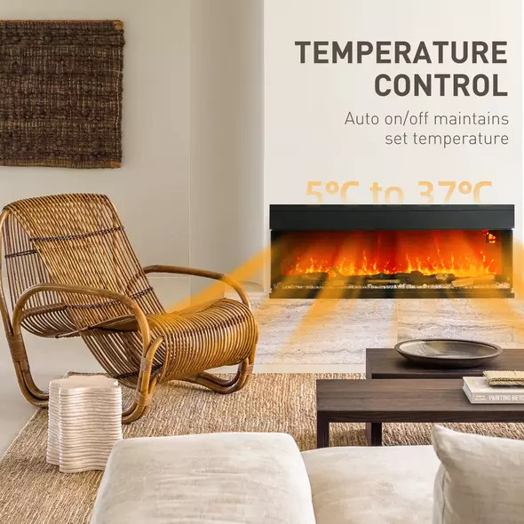 HOMCOM 1800W 15-40℃ Adjustable Flame Glass Panel Convector Heater, 127cm - 6