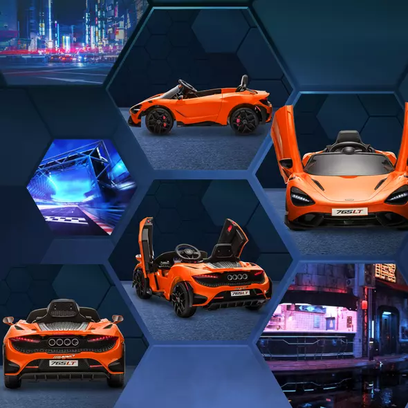 AIYAPLAY McLaren 765LT Licensed 12V Kids Electric Ride on Car with Butterfly Doors, Remote Control, Transport Wheels, Orange - 9