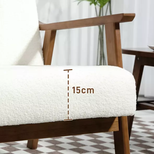 HOMCOM Boucle Seat Mid Century Accent Chair - White - 7