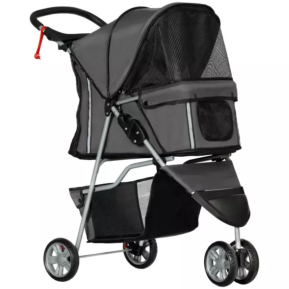 PawHut 3 Wheel Pet Stroller for Small and Miniature Dogs, Charcoal Grey - 1